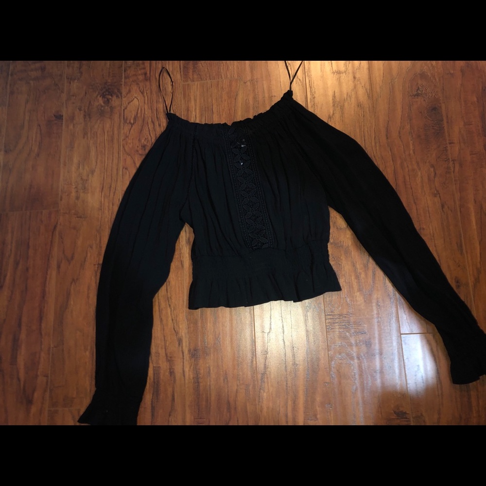 Off the Shoulder Crop Top Black Blouse H&M Size 2